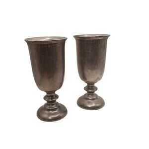 Vintage Wilton Armetale Pewter Water Wine Goblets  Plough Tavern Style Set of 2